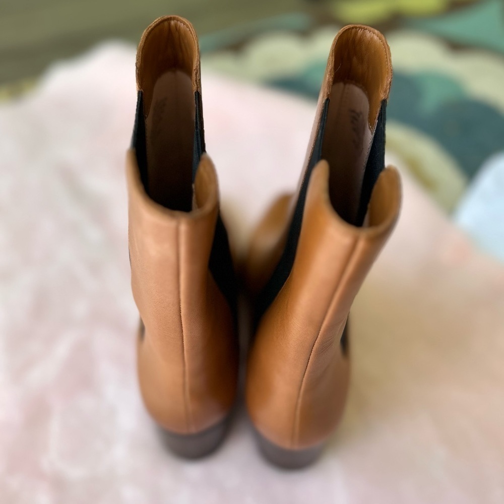 J. Crew Chelsea Brown Size 8 Boots Leather High-Shaft Stacked Heel Boots - Picture 4 of 11